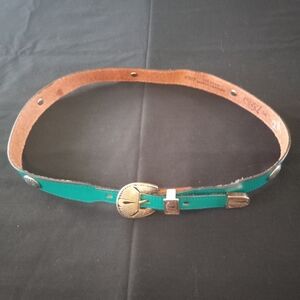 Vintage Aqua Green Belt With Silvertone Metal Buckle 5 Conchos USA